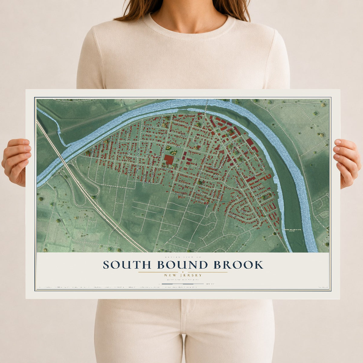 Map of South Bound Brook, New Jersey, 12 x 18 inch unframed archival matte print