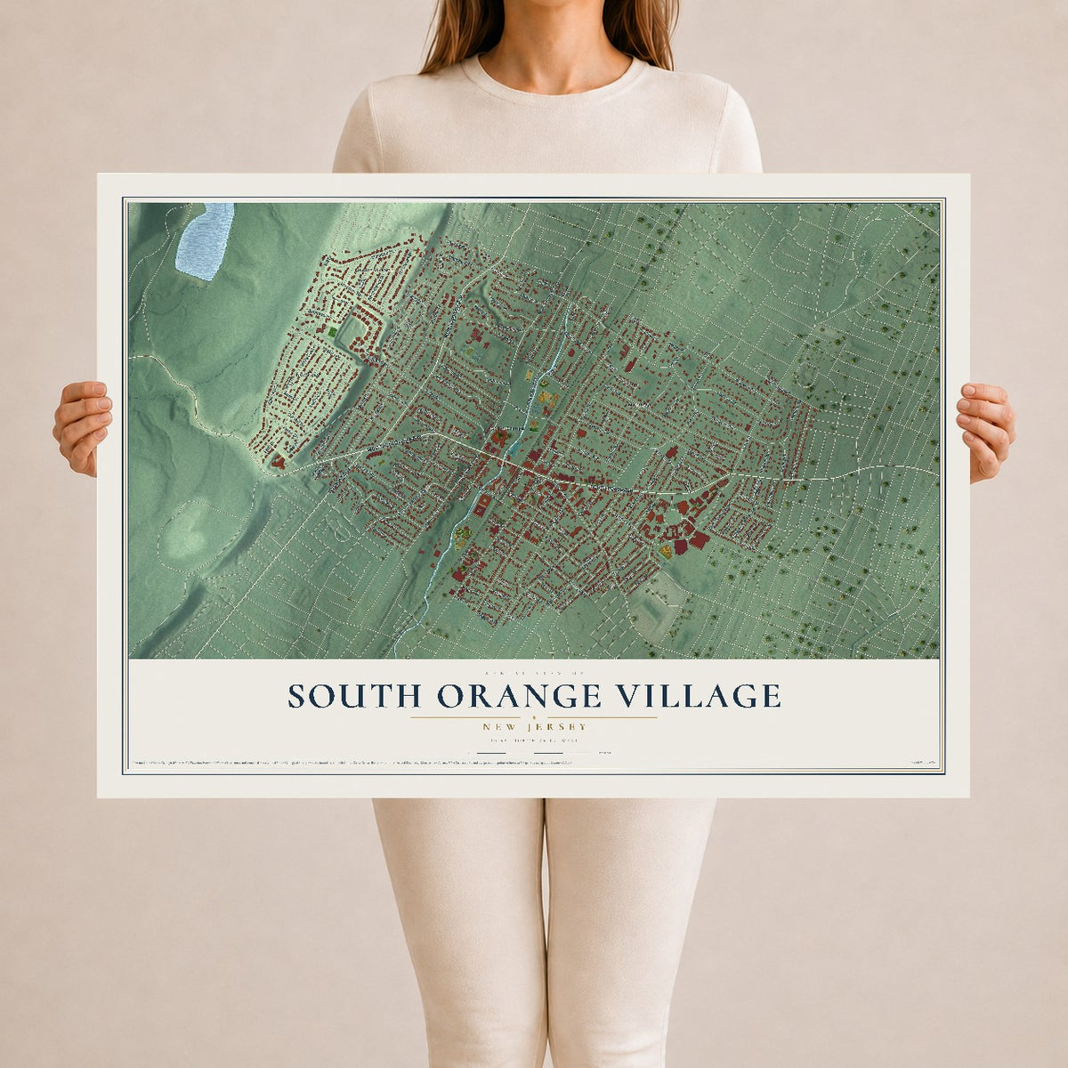 South Orange Village, New Jersey map print, 24" x 36" Archival Matte Print mockup