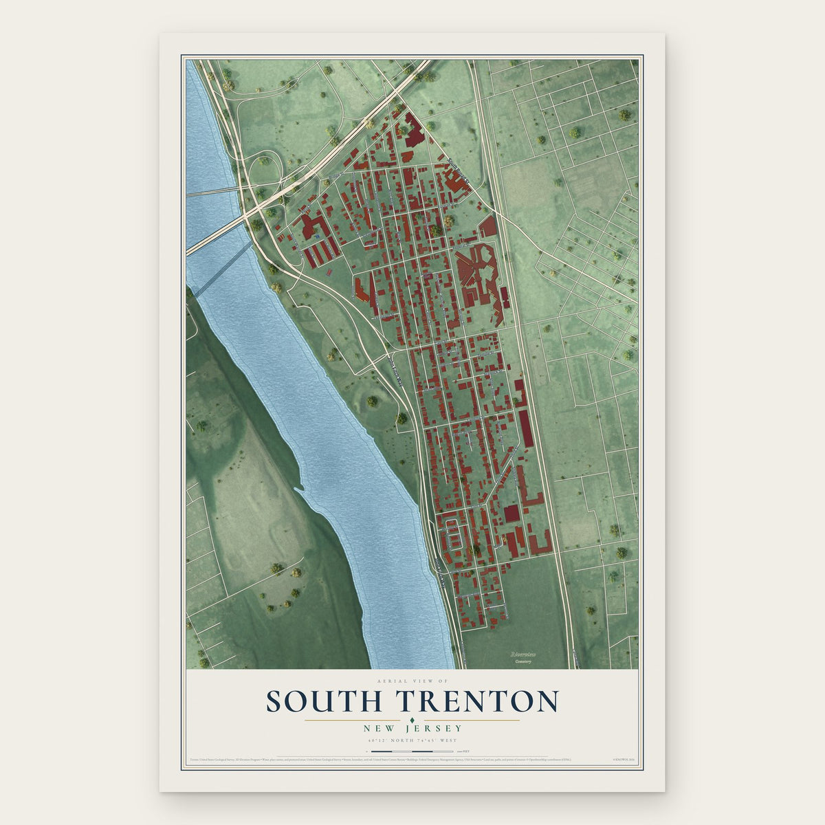 South Trenton, New Jersey map print, the full design