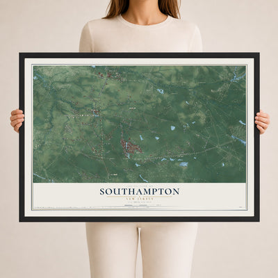 Southampton, New Jersey map print, 24" x 36" W/ Black Ayous Wood Frame mockup