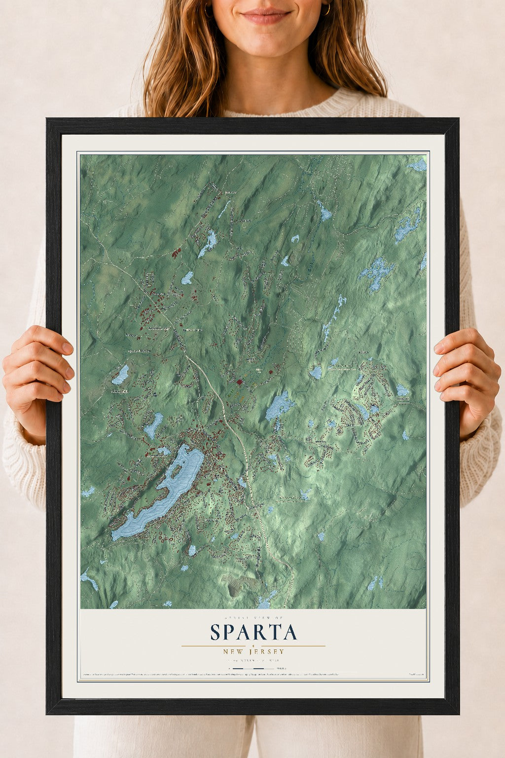 Sparta, New Jersey map print, 18" x 24" W/ Black Ayous Wood Frame mockup