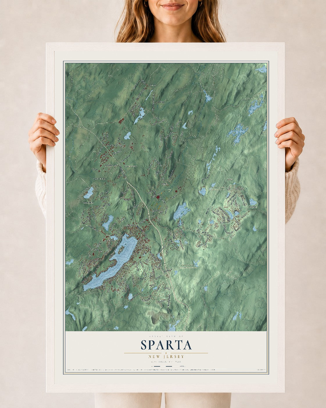 Sparta, New Jersey map print, 24" x 36" W/ White Ayous Wood Frame mockup