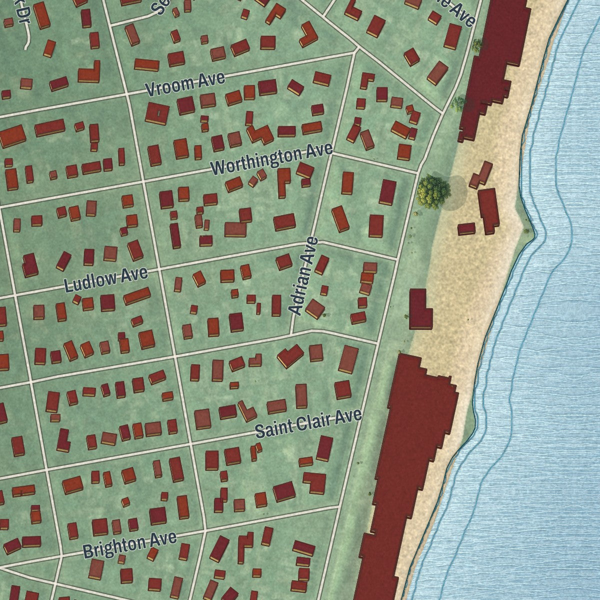 Close-up 2 of the Spring Lake, New Jersey map artwork
