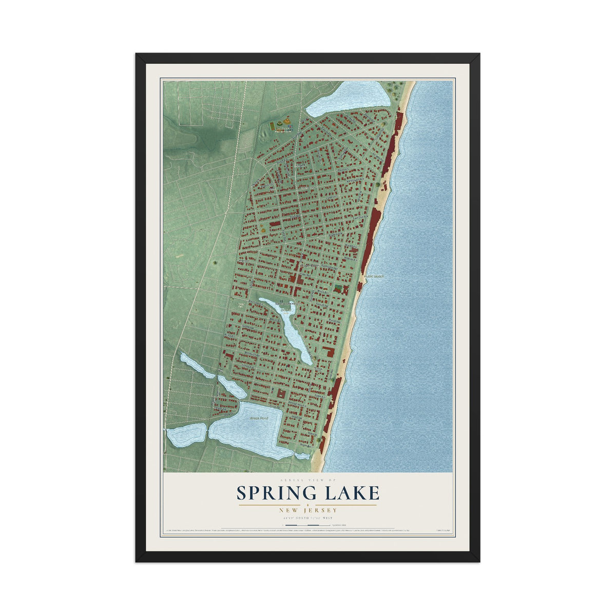 Spring Lake, New Jersey map print, 12" x 18" W/ Black Ayous Wood Frame mockup