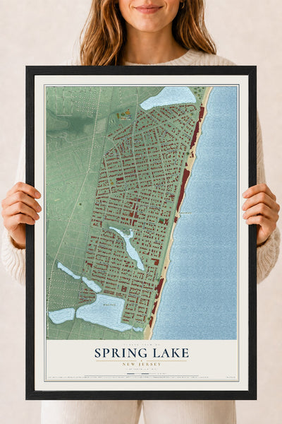 Spring Lake, New Jersey map print, 18" x 24" W/ Black Ayous Wood Frame mockup
