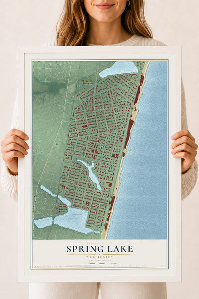 Spring Lake, New Jersey map print, 18" x 24" W/ White Ayous Wood Frame mockup