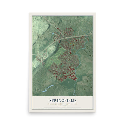 Springfield, New Jersey map print, 12" x 18" Archival Matte Print mockup