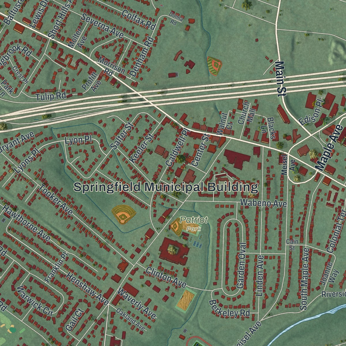 Close-up 1 of the Springfield, New Jersey map artwork