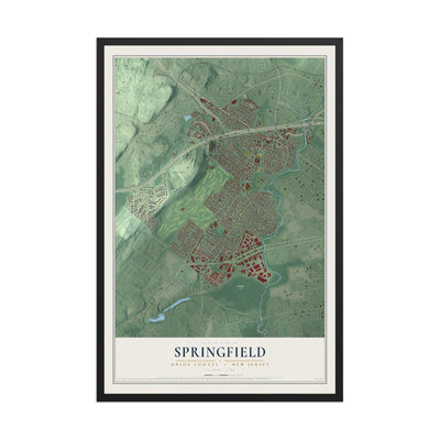 Springfield, New Jersey map print, 12" x 18" W/ Black Ayous Wood Frame mockup