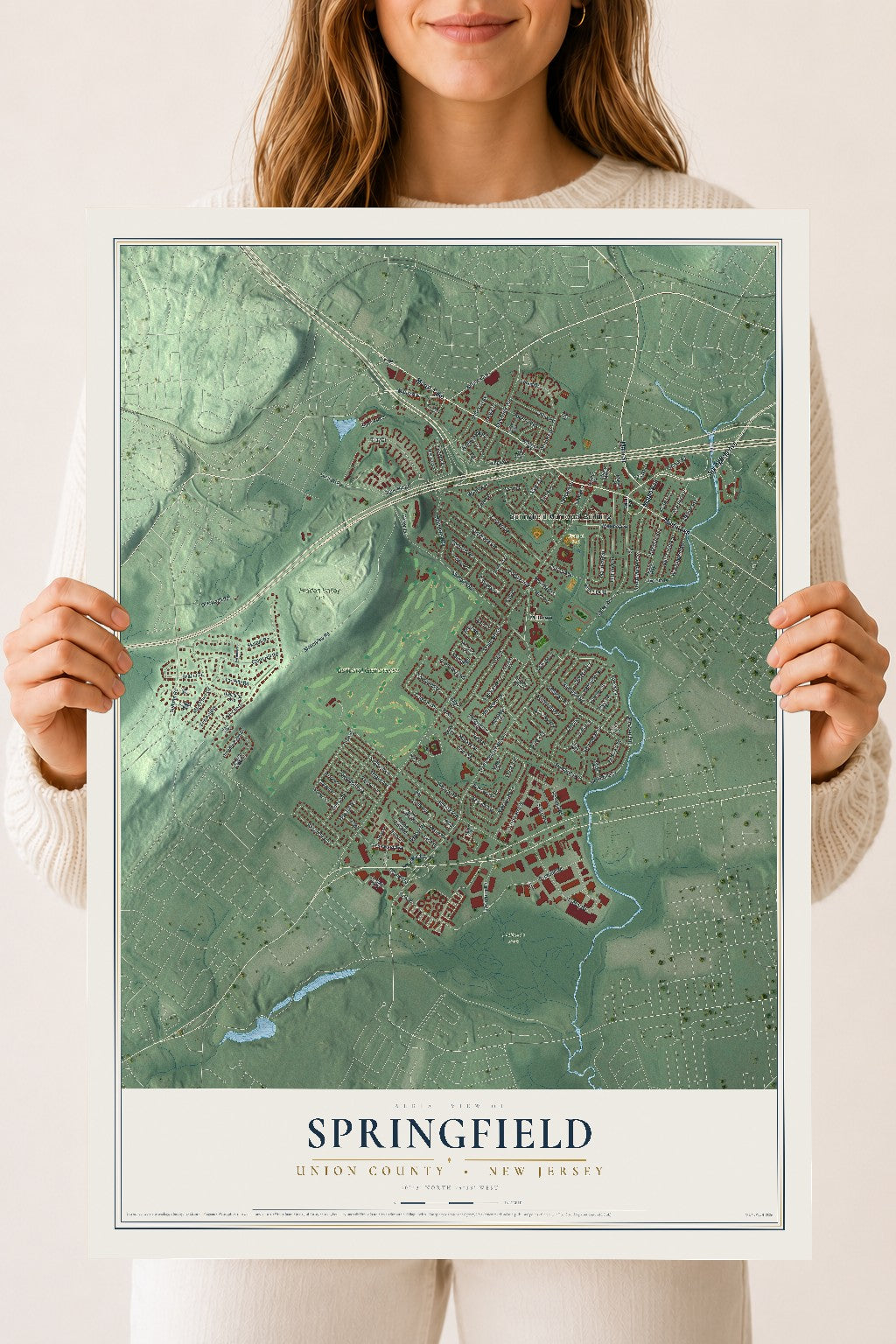 Springfield, New Jersey map print, 18" x 24" Archival Matte Print mockup