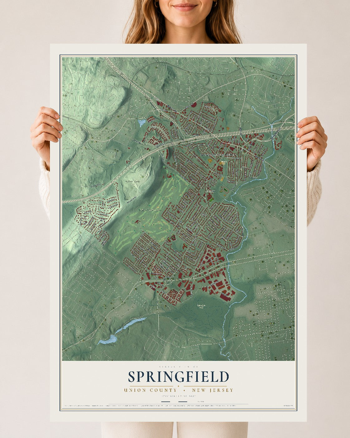 Springfield, New Jersey map print, 24" x 36" Archival Matte Print mockup