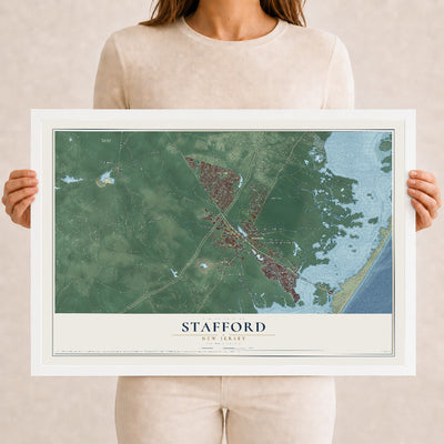 Stafford, New Jersey map print, 12" x 18" W/ White Ayous Wood Frame mockup