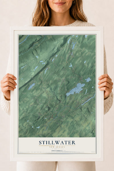 Stillwater, New Jersey map print, 18" x 24" W/ White Ayous Wood Frame mockup