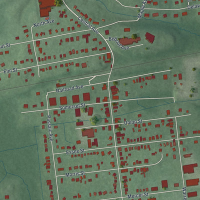 Close-up of the map of Stirling, New Jersey print showing street and building detail