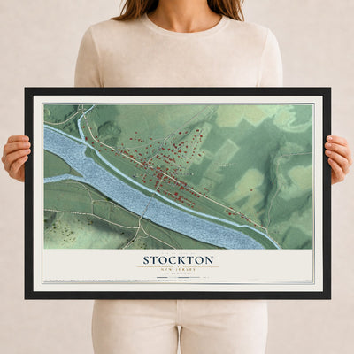 Map of Stockton, New Jersey, 12 x 18 inch print in a black wood frame