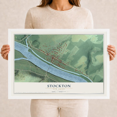 Map of Stockton, New Jersey, 12 x 18 inch print in a white wood frame