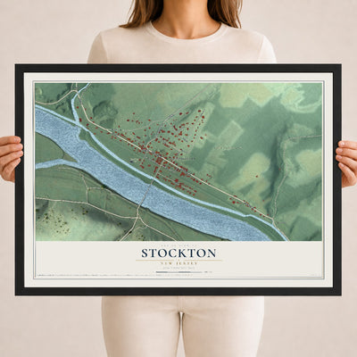 Map of Stockton, New Jersey, 18 x 24 inch print in a black wood frame