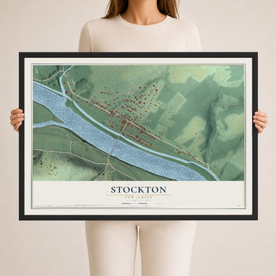 Map of Stockton, New Jersey, 24 x 36 inch print in a black wood frame
