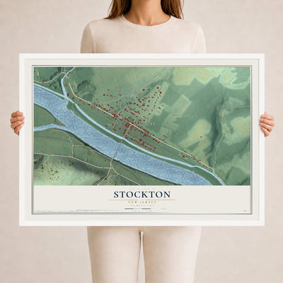 Map of Stockton, New Jersey, 24 x 36 inch print in a white wood frame
