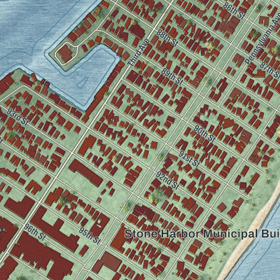 Close-up 1 of the Stone Harbor, New Jersey map artwork