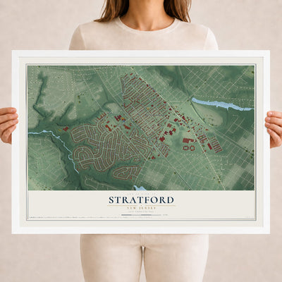 Stratford, New Jersey map print, 18" x 24" W/ White Ayous Wood Frame mockup