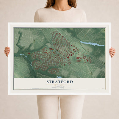 Stratford, New Jersey map print, 24" x 36" W/ White Ayous Wood Frame mockup