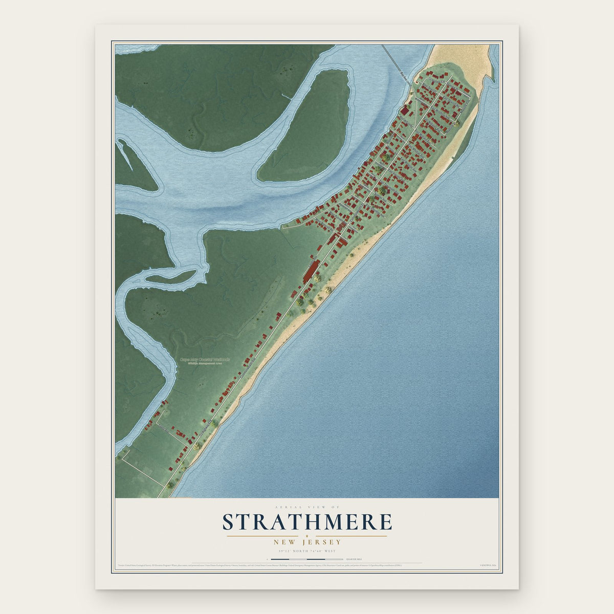 Strathmere, New Jersey map print, the full design