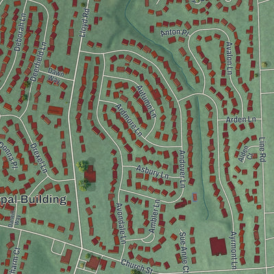 Close-up of the map of Strathmore, New Jersey print showing street and building detail