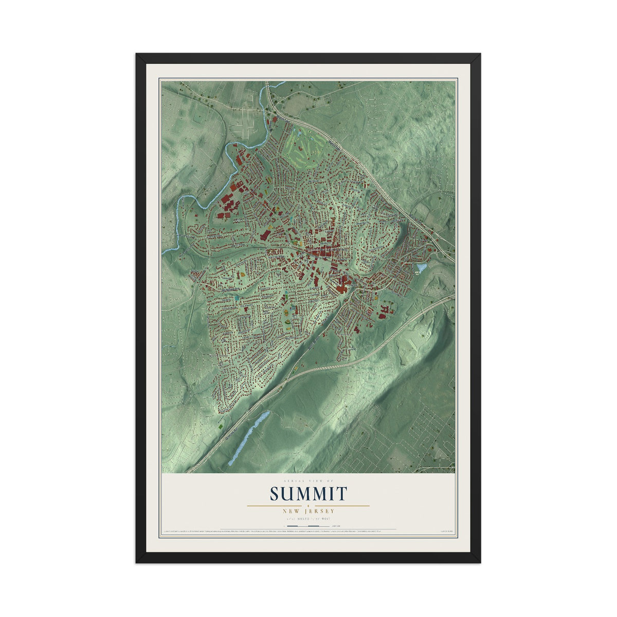 Summit, New Jersey map print, 12" x 18" W/ Black Ayous Wood Frame mockup