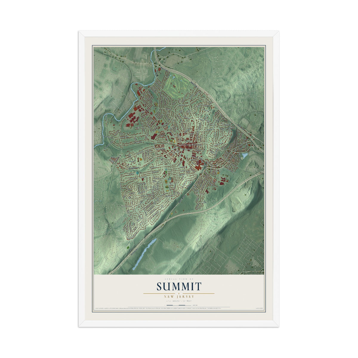 Summit, New Jersey map print, 12" x 18" W/ White Ayous Wood Frame mockup
