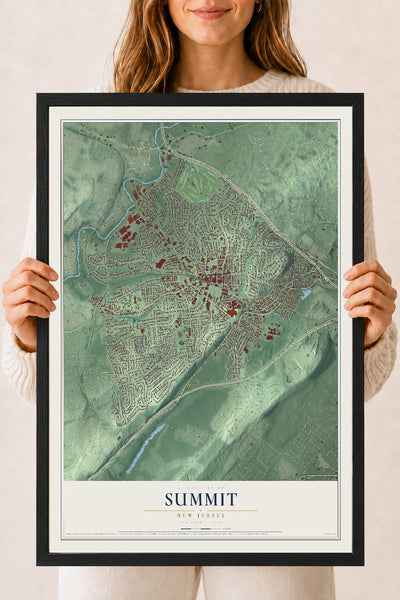 Summit, New Jersey map print, 18" x 24" W/ Black Ayous Wood Frame mockup