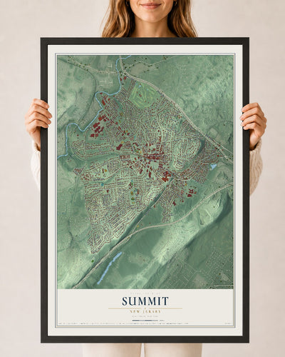 Summit, New Jersey map print, 24" x 36" W/ Black Ayous Wood Frame mockup