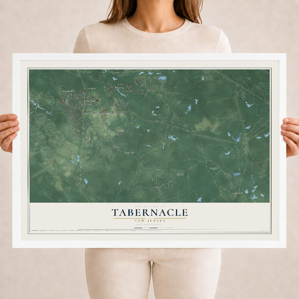 Tabernacle, New Jersey map print, 18" x 24" W/ White Ayous Wood Frame mockup