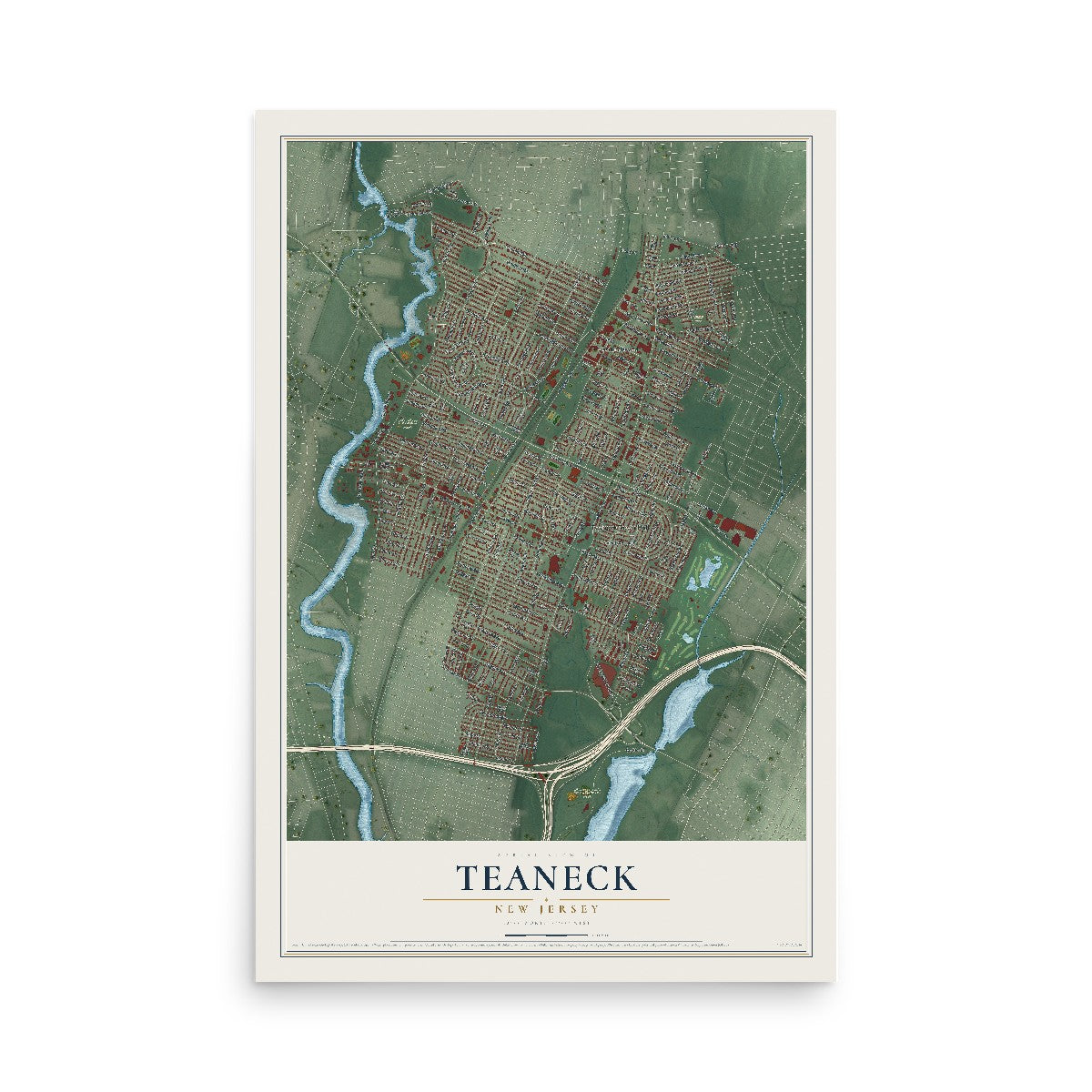 Teaneck, New Jersey map print, 12" x 18" Archival Matte Print mockup