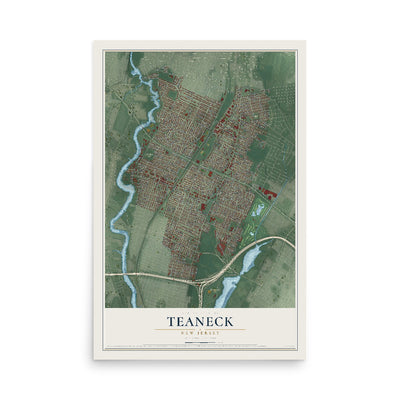 Teaneck, New Jersey map print, 12" x 18" Archival Matte Print mockup