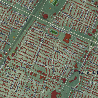 Close-up 1 of the Teaneck, New Jersey map artwork