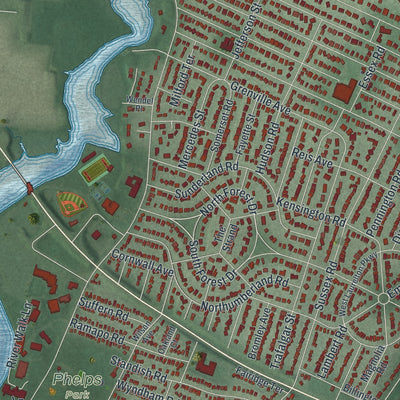 Close-up 2 of the Teaneck, New Jersey map artwork