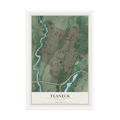 Teaneck, New Jersey map print, 12" x 18" W/ White Ayous Wood Frame mockup