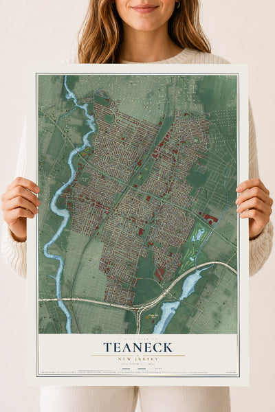 Teaneck, New Jersey map print, 18" x 24" Archival Matte Print mockup