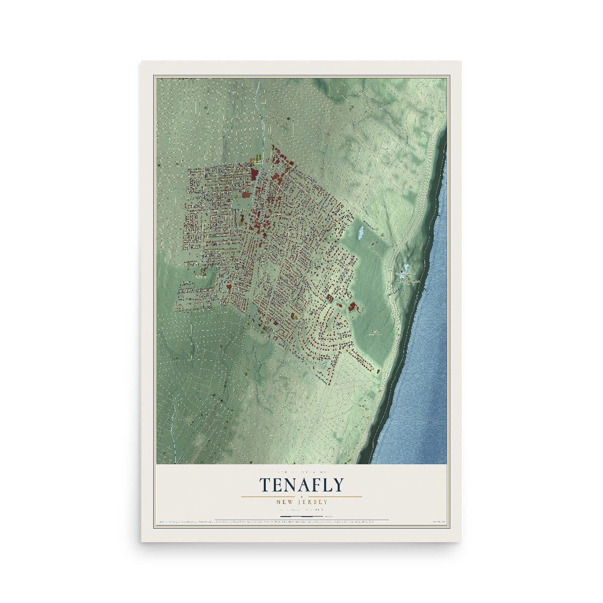 Map of Tenafly, New Jersey, 12 x 18 inch unframed archival matte print
