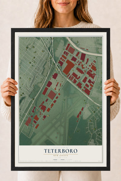 Teterboro, New Jersey map print, 18" x 24" W/ Black Ayous Wood Frame mockup