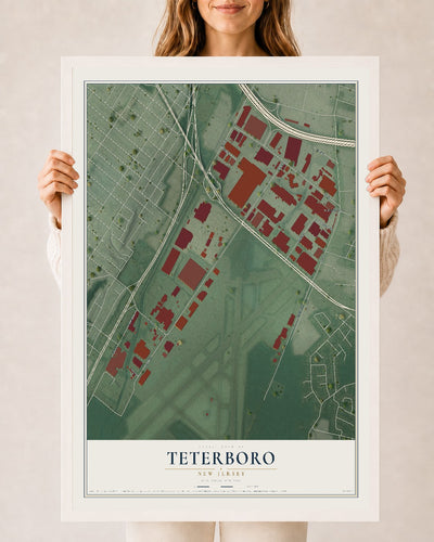 Teterboro, New Jersey map print, 24" x 36" W/ White Ayous Wood Frame mockup