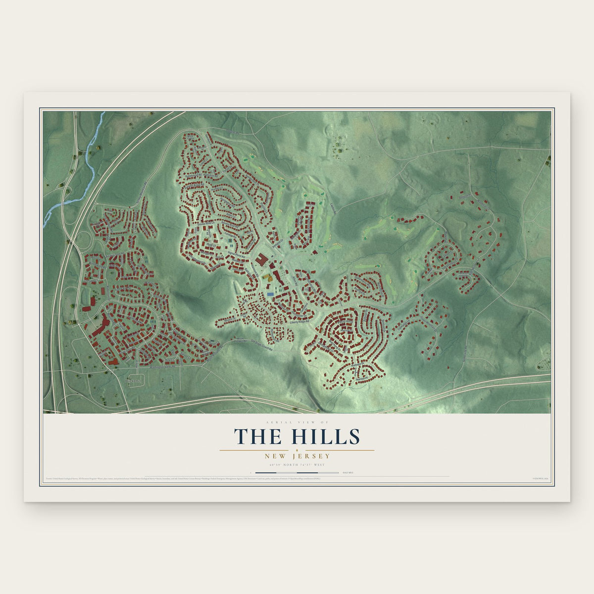 The Hills, New Jersey map print, the full design