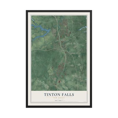 Tinton Falls, New Jersey map print, 12" x 18" W/ Black Ayous Wood Frame mockup