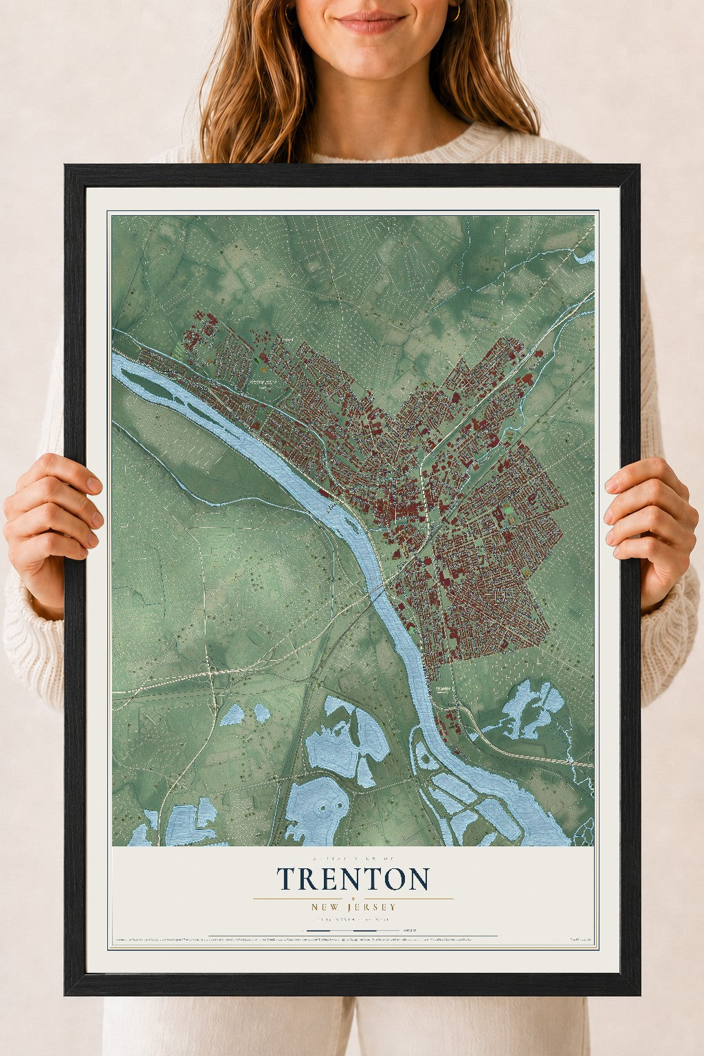 Map of Trenton, New Jersey, 18 x 24 inch print in a black wood frame