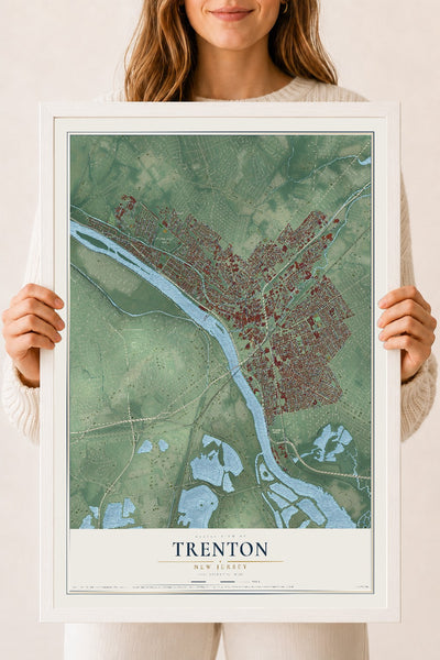 Map of Trenton, New Jersey, 18 x 24 inch print in a white wood frame