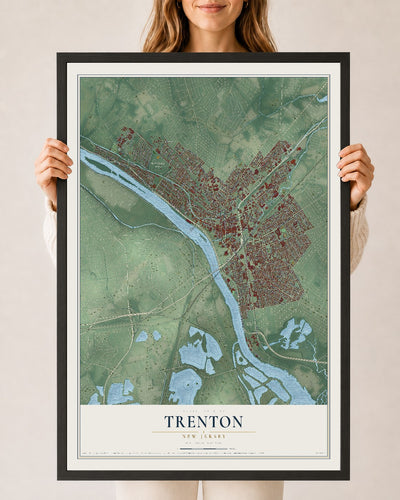 Map of Trenton, New Jersey, 24 x 36 inch print in a black wood frame