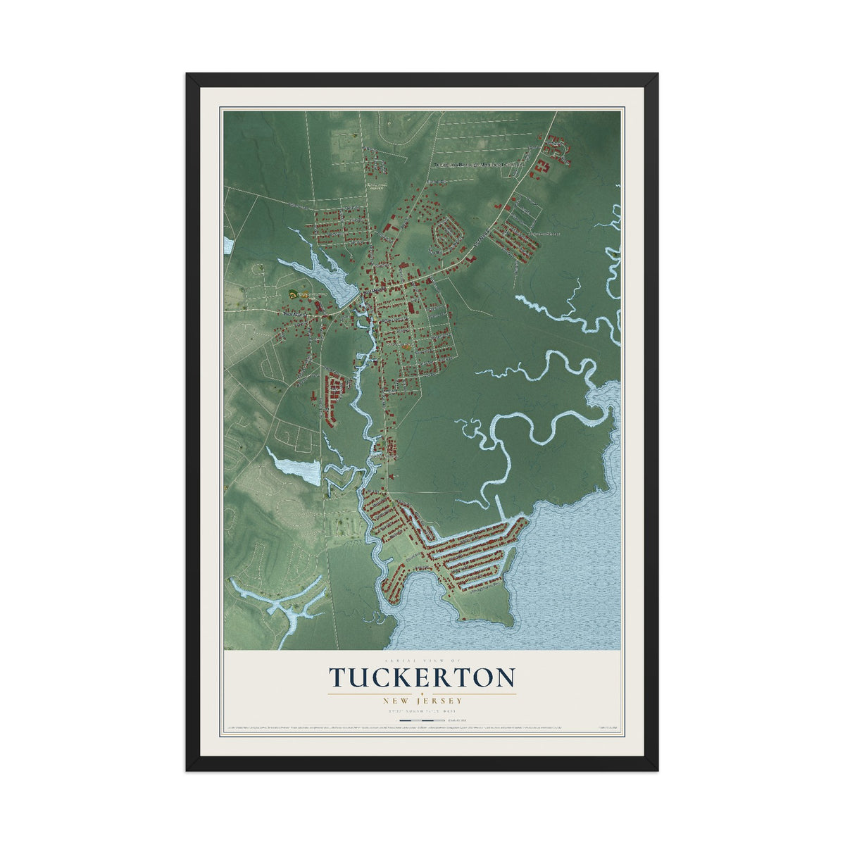 Tuckerton, New Jersey map print, 12" x 18" W/ Black Ayous Wood Frame mockup