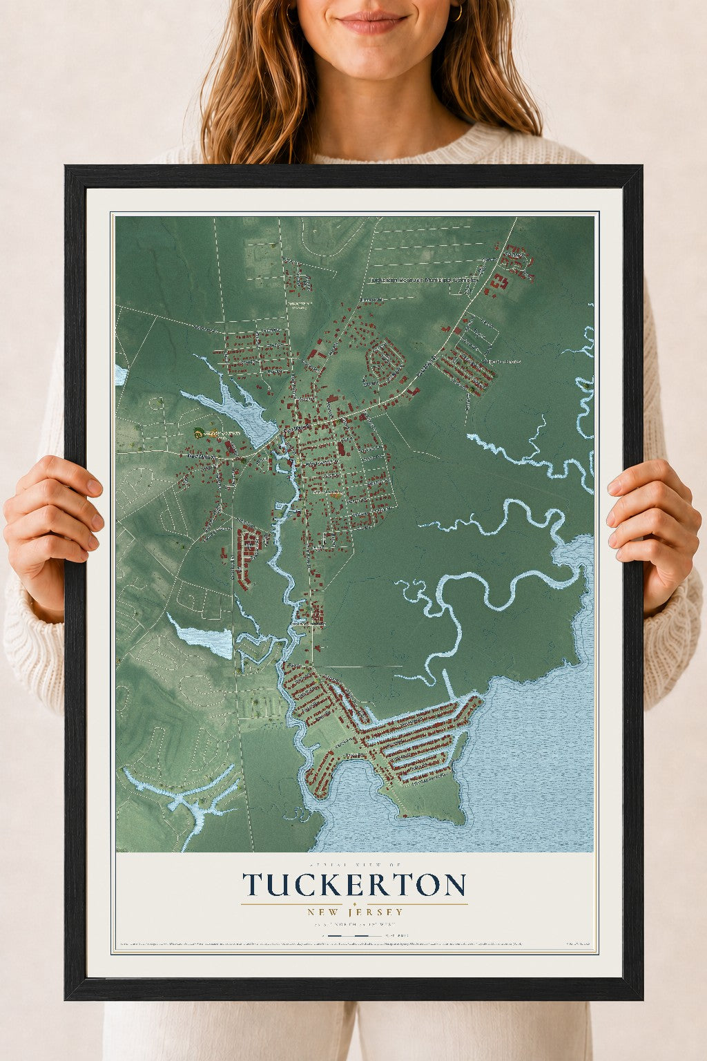 Tuckerton, New Jersey map print, 18" x 24" W/ Black Ayous Wood Frame mockup