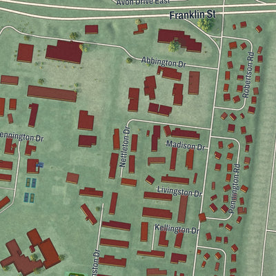 Close-up of the map of Twin Rivers, New Jersey print showing street and building detail